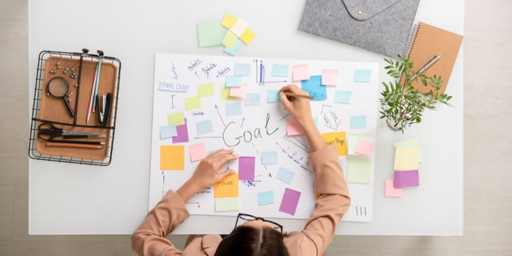 A travel advisor creating a business map to set goals for the next 12 months