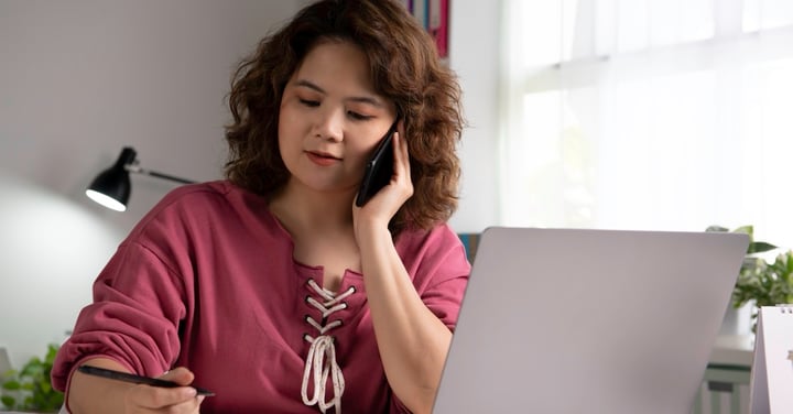 Asian businesswoman making video call