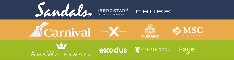 FORUM event sponsors including Sandals, Carnival, AmaWaterways and additional supplier partners. 