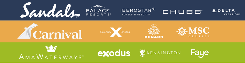 FORUM event sponsors including Sandals, Carnival, AmaWaterways and additional supplier partners. 