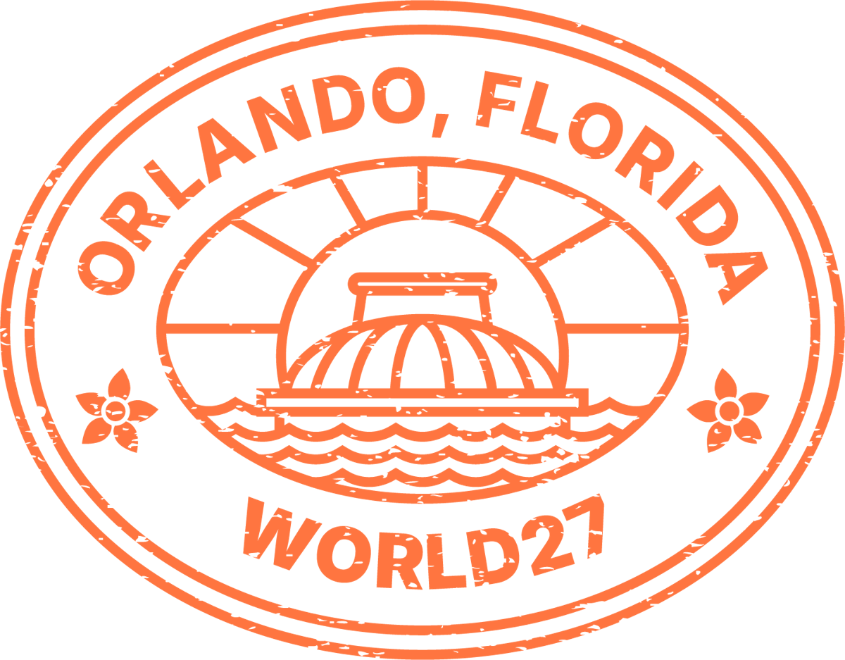 WORLD27 Orlando, Florida passport-stamp badge